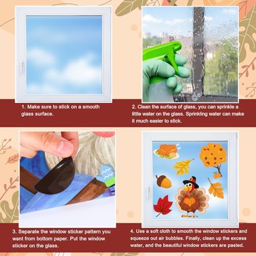 Whaline 9 Sheets Fall Thanksgiving Cartoon Window Cling Stickers Turkey Pumpkin Gnome Window Decals Give Thanks Reusable Glass Decoration for Autumn Harvest Party Home Classroom