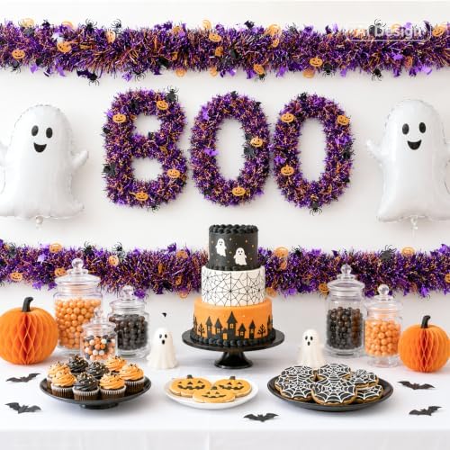 KINGLAKE Halloween Black Orange Purple Tinsel Garland 33 FT