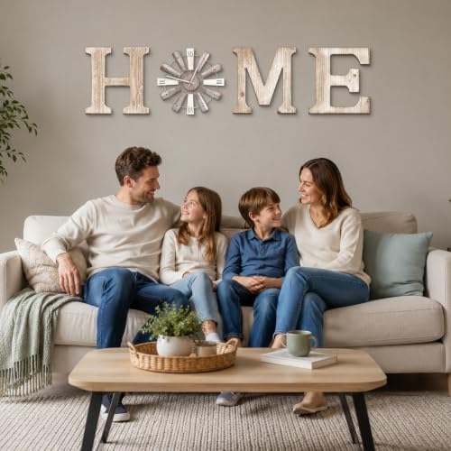 Farmhouse Home Signs with Windmill Clock Wall Decor Rustic Home Letters Wall Art for Living Room Kitchen Entryway