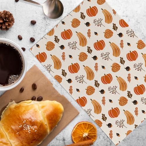 Fall Leaf Pumpkin Kitchen Towels and Dishcloths Set of 2, Hand Towels, Dish Towels, Leaves Decor, Pumpkin Decorative Tea Towels for Bathroom Kitchen, 16x24 Inch
