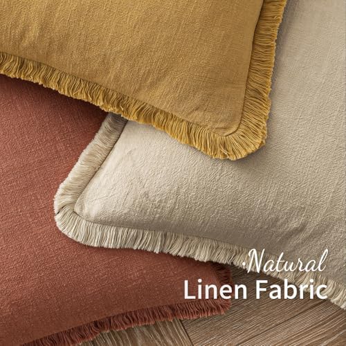 MIULEE Linen Fringe Decorative Fall Throw Pillow Covers Late Autumn 18x18