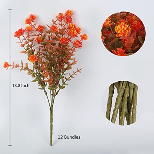 RECUTMS Artificial Fall Mums Outdoor Flower UV Resistant Fake Plastic Plant