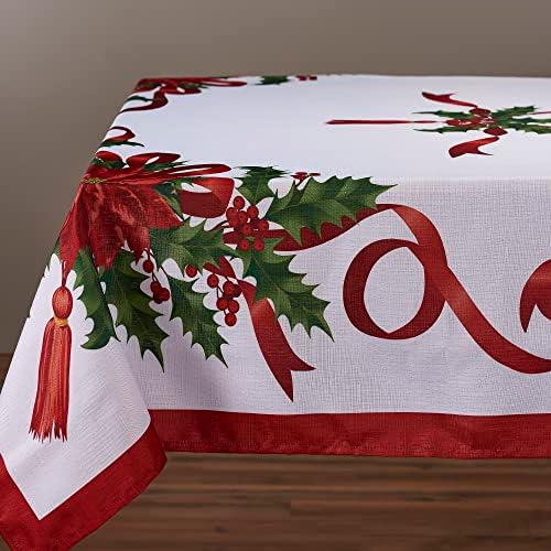 Kadut Christmas Ribbon Tablecloth (60 x 126 Inch) for 8 Foot Rectangle Tables, Heavy Duty Fabric, Stain Proof Xmas Ribbon Table Cloth for Harvest, Holiday, and Fall, & Christmas Dinner.