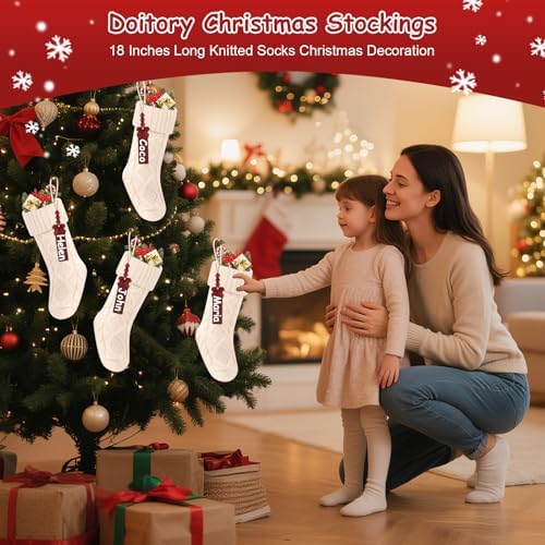 Christmas Stockings 18 Inches,Long Knitted Stocking with Name Tags