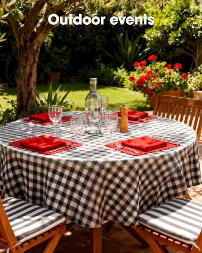 Pureegg Plastic Table Cloth Disposable 84 Inch Round 10 Pack, Red Plaid