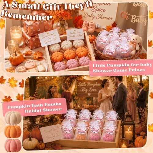 Lounsweer 24 Pack Little Pumpkin Bath Bombs Fall Baby Shower Favors,Pink 2