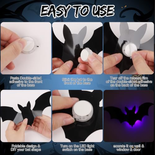 DIYASY 40 Pcs Light up Bats Wall Decor, 3D Halloween Lighted Bat Stickers