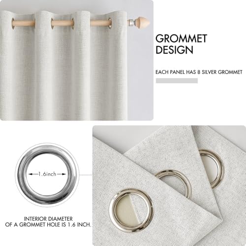 MIULEE 100% Blackout Linen Curtains for Bedroom 52x54 Inches Birch White