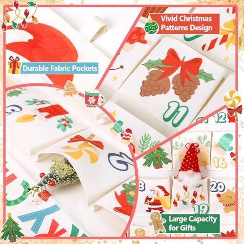 Naler Christmas Hanging Advent Calendar 2026 with 24 Pockets, 20 x 47in