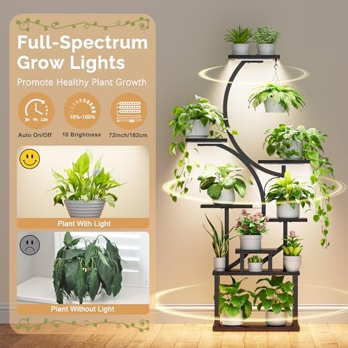 BACEKOLL Plant Stand Indoor with Grow Light, 8 Tier Corner Plant Shelf Tall
