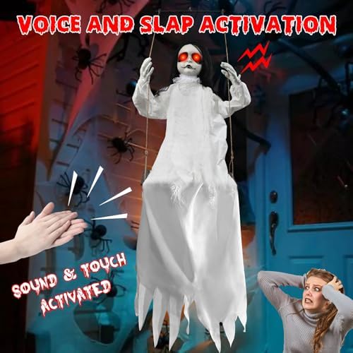 Scary Halloween Decorations Outdoor, 47-Inch Hanging Swinging Doll Girl