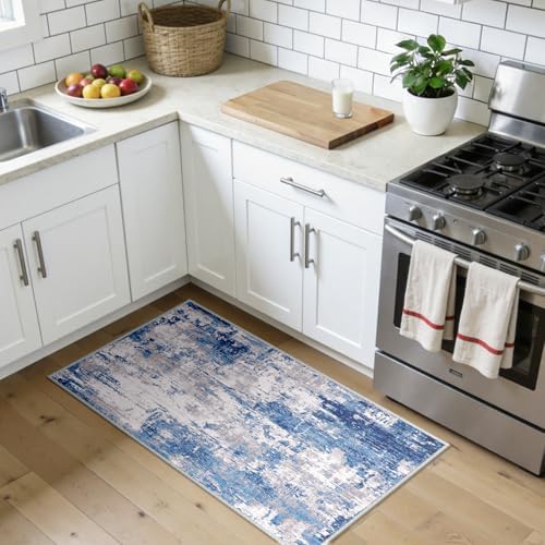 RELEANY Washable 2'x4' Abstract Area Rug for Living Room Blue Gray