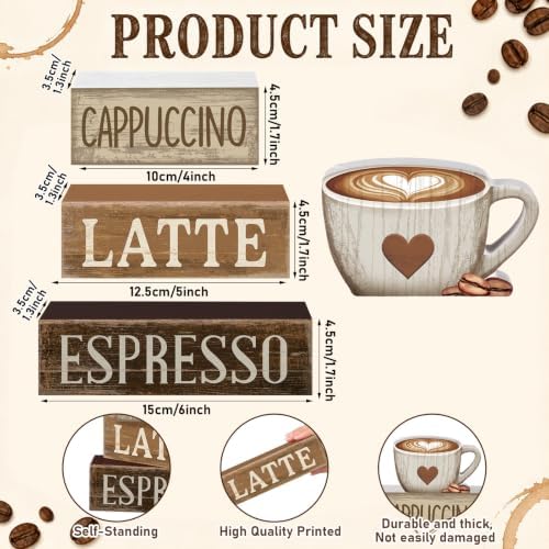 Lineshading 4 Pcs Farmhouse Coffee Bar Signs, Wooden Coffee Stacked Blocks
