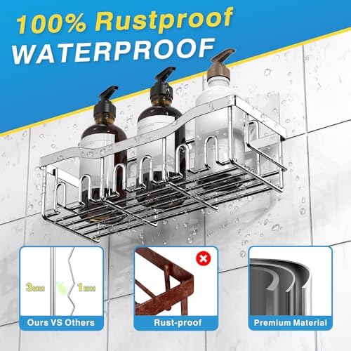 EUDELE 5-Pack Adhesive Shower Caddy Organizer, Large Capacity Rustproof Stainless Steel Shower Shelves, No Drill