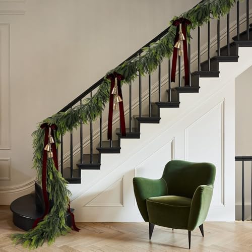 N&T NIETING 6FT Christmas Norfolk Pine Garland Real Touch Pine Artificial Faux Greenery Garlands Winter Christmas Garland for Table Mantle Fireplace Holiday Indoor Outdoor Xmas Decorations (1 Pcs)