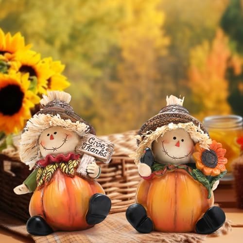 Hodao 2 PCS Fall Harvest Scarecrow Decoration, Thanksgiving Centerpiece