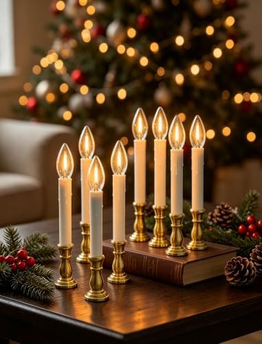 10 Pack Flameless Window Taper Candles, Battery Operated 6H/18H Auto Timer