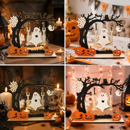 Halloween Decorations - Ghost Pumpkin Wooden Centerpiece Table Decor