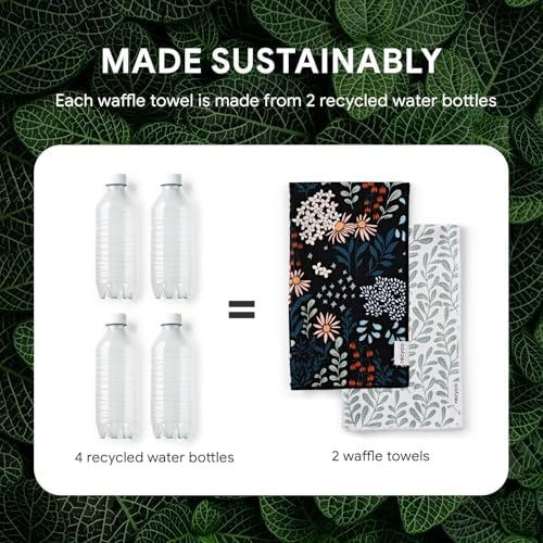 RECYCO Waffle Kitchen Towel Set of 2 - Quick Dry Microfiber Sustainable Dish Towels - Ultra Absorbent Reusable Cleaning Tea Towels - Lightweight Hand Towels,16”x 28”, Enchanted Bloom