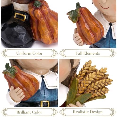 Valery Madelyn Fall Decorations For Home, Family Boy and Girl Harvest Decor for Table, Large Set of 2 Funny Thanksgiving Autumn Collectible Figurine Garden Statue Gift for Room Yard Party 7.3inch
