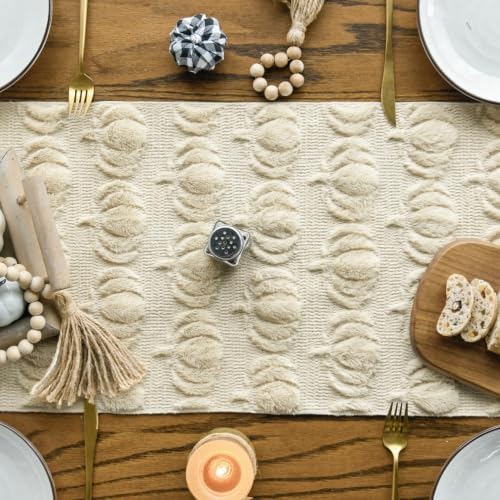 Artoid Mode Beige Soft Faux Fur Pumpkins Fall Table Runner 13x36 Inch
