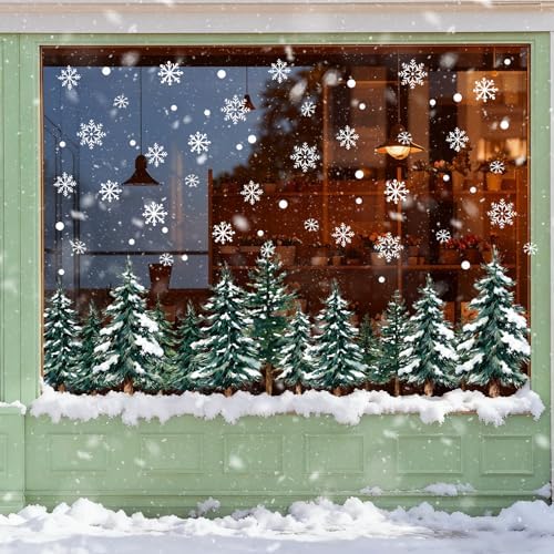 124 PCS Large Christmas Clings for Windows Trees Snowflake Window Clings Christmas Decorations