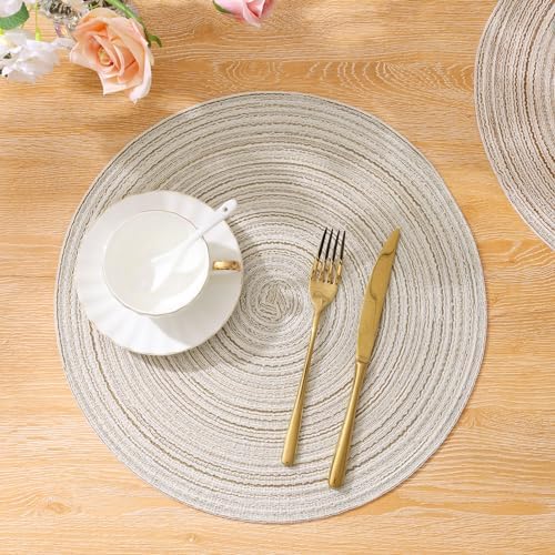 SHACOS Placemats Set of 8 Round Braided Place Mats 15 inch Washable Table Mats for Home Wedding Holiday Party (Ivory, 8)