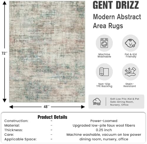 4x6 Area Rugs for Living Room: Washable Abstract Multi Color Badroom Carpet