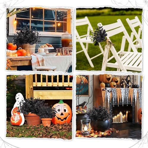 12 Pcs Black Eucalyptus Stems, 13" Fake Flowers DIY Black Silk Artificial Flowers Faux Spooky Branches for Home Halloween Farmhouse Gothic Floral Arrangements Decor