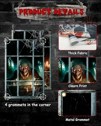 Yigney 2 Pcs Scary Halloween Window Decorations Zombies Ghost Window Cover