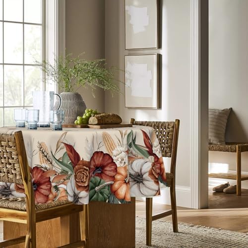 Horaldaily Fall Tablecloth 60 x 60 Inch Round Flower Autumn Harvest Pumpkin