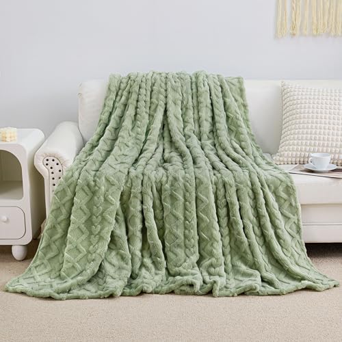 Aganear Fleece Throw Blanket for Bed Couch 90"x108" Sage Green