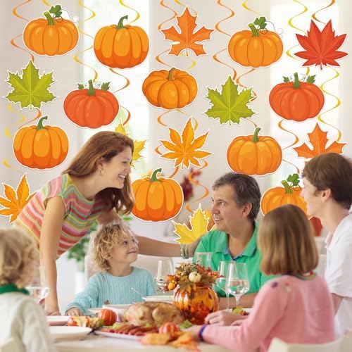 40Pcs Fall Pumpkin Maple Leaf Hanging Swirl Decorations, Autumn Thanksgiving Party Ceiling Hanging Swirls Fall Hanging Swirls Streamers for Autumn Thanksgiving Harvest Party Decor Supplies