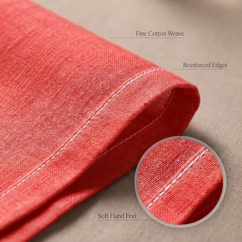 Urban Villa Cloth Napkins 100% Cotton Highly Absorbent Washable Reusable Premium Dinner Napkins Ideal for Gifts for Mothers Day Hotel Farmhouse Parties - Red/White Chambray (20" x 20", Set of 12)