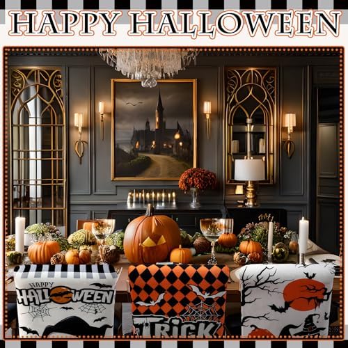 FuWeave 6 Pcs Halloween Chair Covers Spooky Ghost Dining Chair Covers