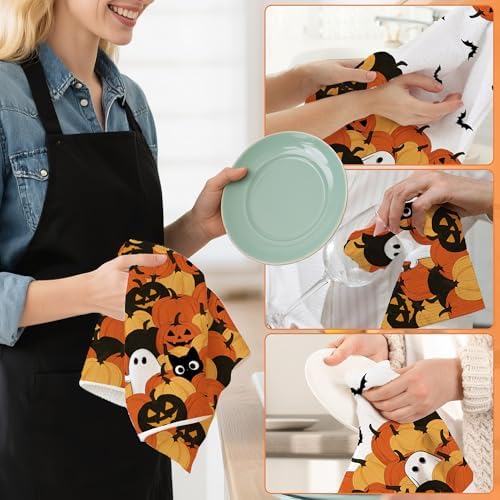 Hexagram Halloween Kitchen Towels, Ghost Cat Halloween Hand Towels
