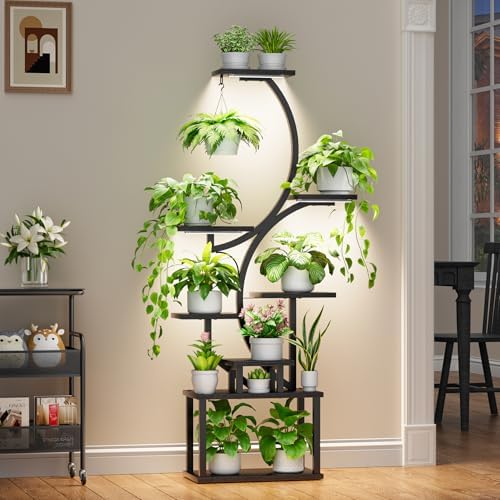 BACEKOLL Plant Stand Indoor with Grow Light, 8 Tier Corner Plant Shelf Tall