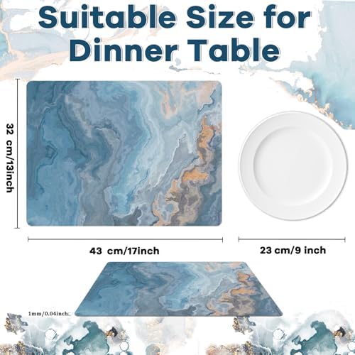 Blue Marble Placemats Set of 6 Plastic Table Mat 17×13×0.04in