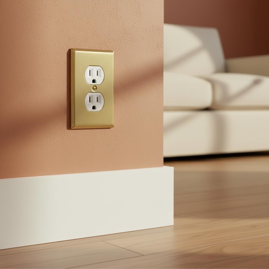 Rio Salto BRASS Outlet Covers Duplex Receptacle Wall Plate Electrical Outlet Covers Brushed Gold Metal Decorative Wall