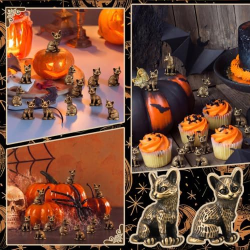 Civaner 50 Pcs Halloween Mini Brass Figurine Miniature, Cat
