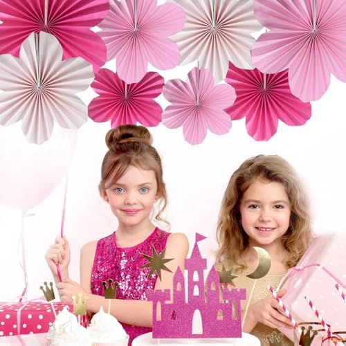 Paper Flowers Decorations for Wall Hot Pink Paper Flower Fan for Girl Party