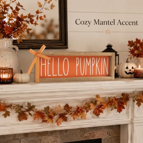 Hello Pumpkin Sign Fall Wall Table Mantle Shelf Desk Home Decor