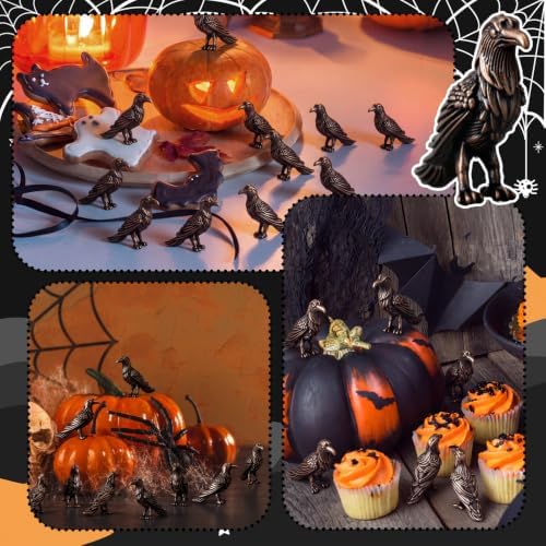 Civaner 50 Pcs Halloween Mini Brass Figurine Miniature, Crows