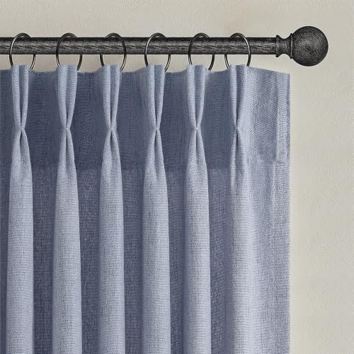 Dusty Blue 102 Inch Extra Long Memory Trained Pleated Linen Sheer Curtains
