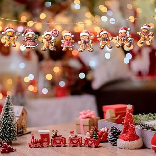 24 Pcs Christmas Gingerbread Man Hanging Ornaments Wooden 2D Indoor Outdoor Pendant Mini Cute Gingerbread Man Xmas Tree Ornaments with Lanyard for Office Home Christmas Party Decoration