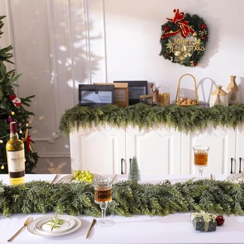 9Ft Christmas Garland,Real Touch Cedar Garland,Realistic Faux Pine Garlands