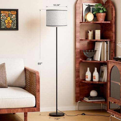 Ambimall 60'' Modern Floor Lamp with Shade, Tall Lamps for Living Room, Bedroom, Office, Dining Room, Beige Lampshade