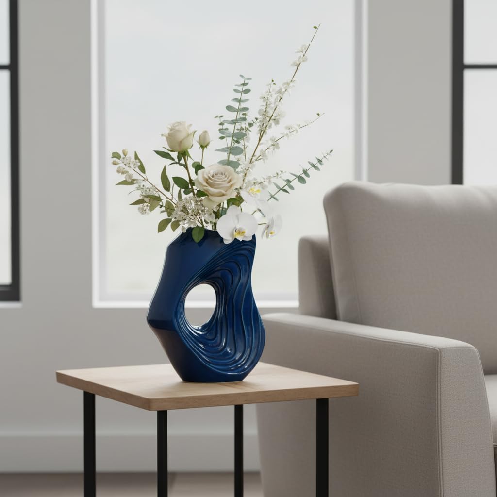 Ceramic Vase / Tall Modern Decorative Flower Vase / Blue / 11 Inch