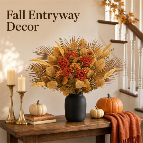 120 Pcs Mixed Fall Greenery Stems Orange Faux Eucalyptus Leaves