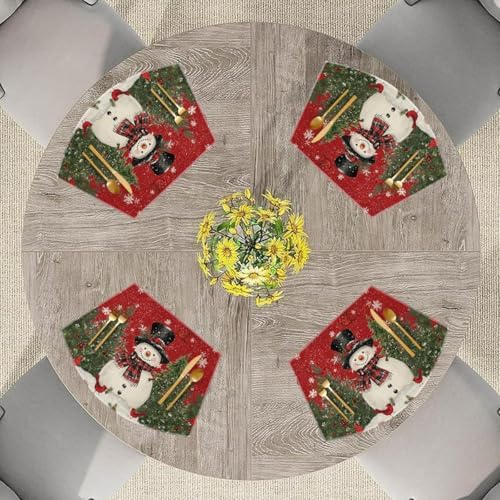 Artoid Mode Red Christmas Snowman Wedge Placemats for Round Table Set of 6, Winter Seasonal Kitchen Dining Table Decoration for Indoor Party Home
